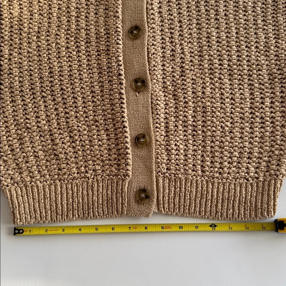 J Crew tan cardigan with open weave, NWOT, size large - Picture 4 of 6